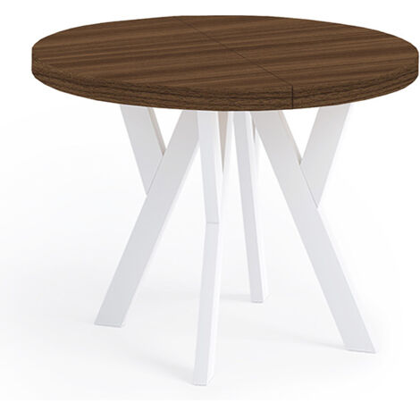 Table de salle à manger ronde extensible PERO, style loft, scandinave, diamètre : 110 / 160 cm, couleur : Franklin noyer / blanc