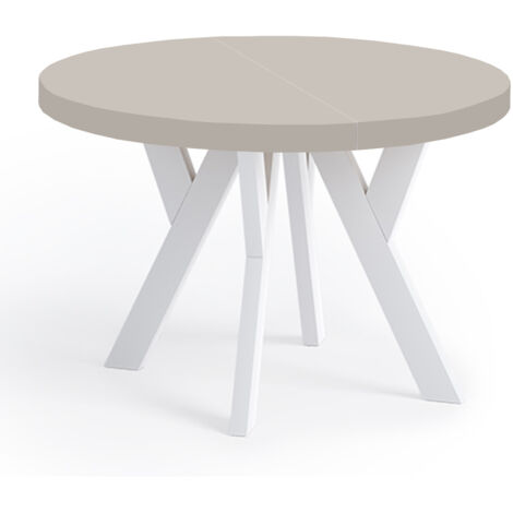 Table de salle à manger ronde extensible, PERO, style loft, scandinave, diamètre : 110 / 210 cm, couleur : cachemire / blanc