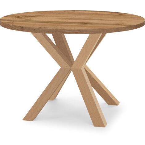 Table de salle à manger ronde extensible RAL avec pieds en bois, style loft, industriel, diamètre : 110 / 210 cm, couleur :wotan