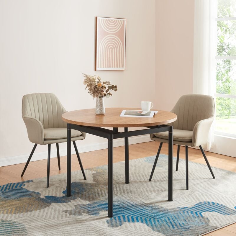 [en.casa] - Table de salle à manger ronde Hemnes mdf acier 100 x 75 cm effet chêne noir