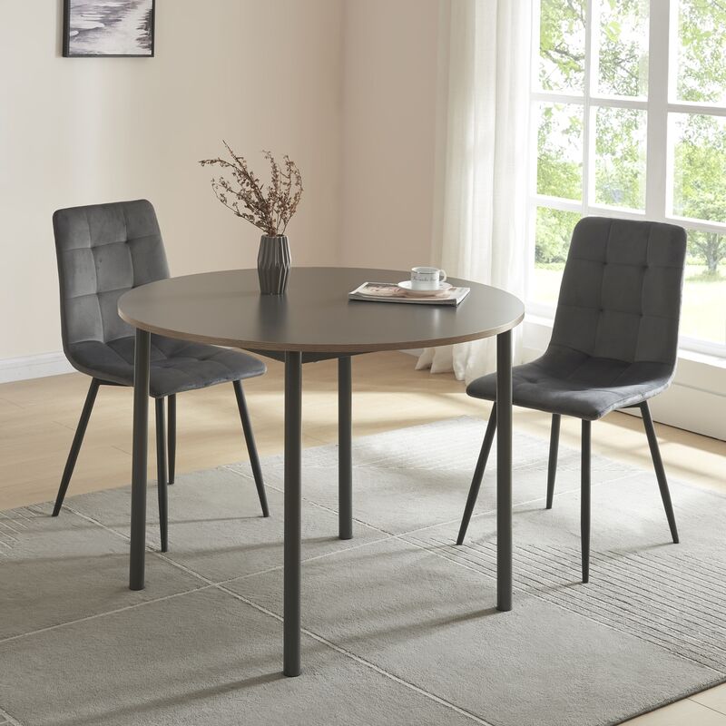 table de salle à manger ronde lindesberg mdf acier 100 x 75 cm gris effet chêne noir [en.casa] gris