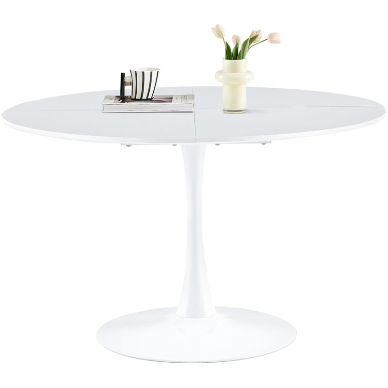 Table de salle à manger ronde moderne, table haute, bureau pour cuisine, salle à manger, salon et bureau pour 4 à 6 personnes, 120 cm, blanc