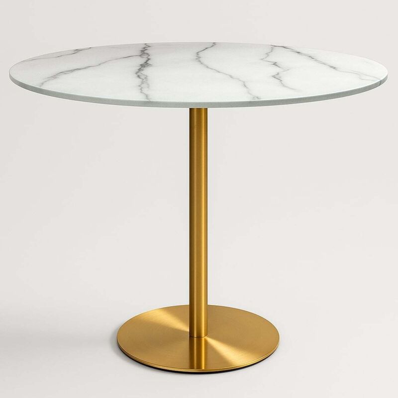Ahd Amazing Home Design – Table de salle à manger ronde 120cm effet marbre blanc – Pied central métal doré – Pour 4 à 6 personnes – Surface lisse Ahd Amazing Home Design – Table de salle à manger ronde 120cm effet marbre blanc – Pied central métal doré – Pour 4 à 6 personnes – Surface lisse