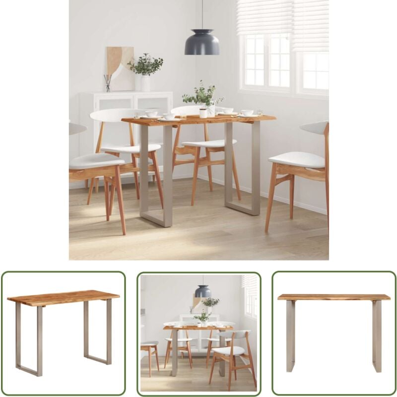 The Living Store Table à dîner 110x50x76 cm Bois d'acacia solide - Table À Manger - Table Acacia - Table Industrielle - Table Design - Meubles De