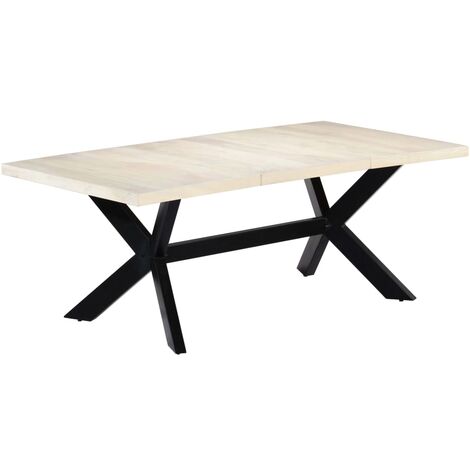 Table de salle à manger, Table à dîner, Table de Cuisine Blanc 200x100x75cm Bois manguier massif BHU9029