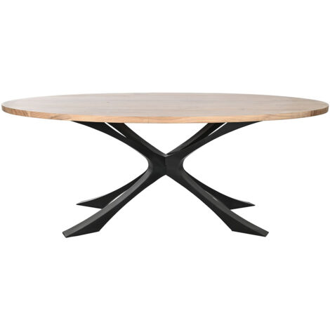Table de salle à manger, table de repas en bois d'acacia coloris naturel et métal noir - longueur 200 x profondeur 110 x hauteur 76 cm