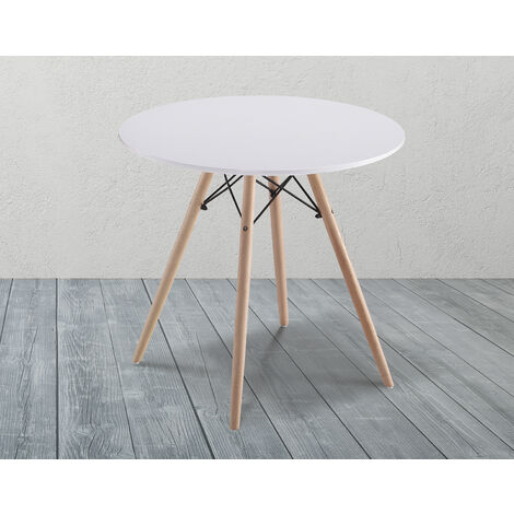Table de salle à manger, table de salon ronde coloris blanc - diamètre 80 x Hauteur 75 cm -PEGANE-