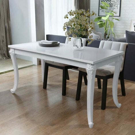 Table de salle à manger,116 x 66 x 76 cm,Blanc haute brillance,dessus de table en fibres à densité moyenne