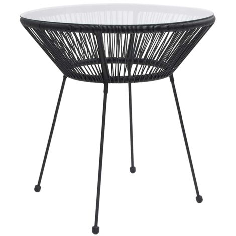 Table de salle à manger,Design Scandinave,Table à manger de jardin Noir Ø70x74 cm Rotin et verre HH46867