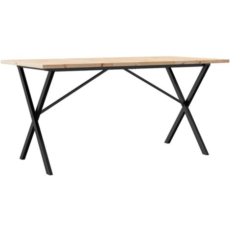 Table de salle à manger，Table à manger cadre en X 140x80x75,5 cm bois pin massif fonte CFW95286