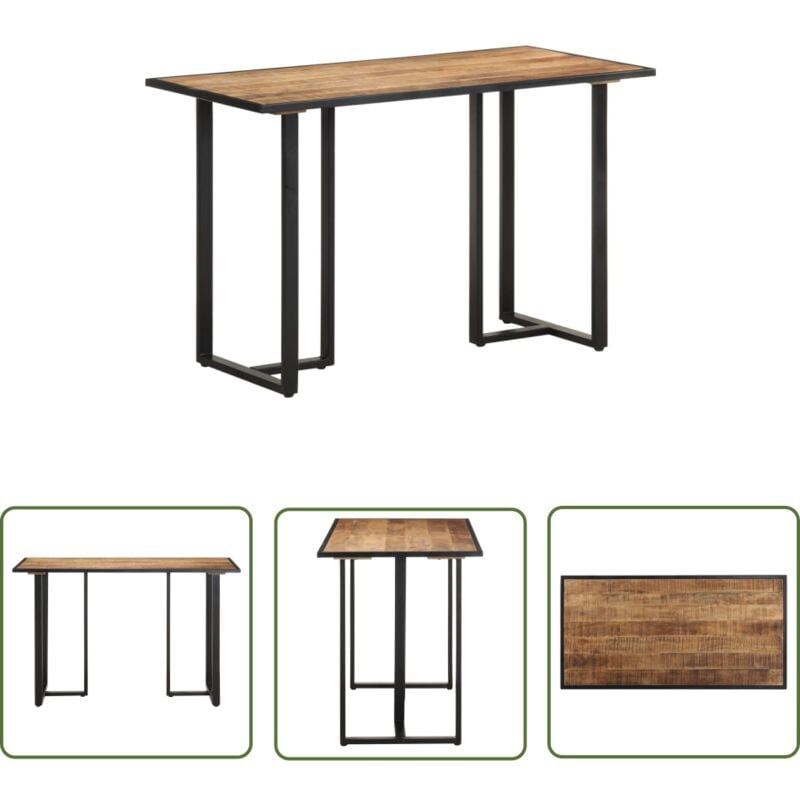 The Living Store Table à manger 120 cm Bois de manguier brut - Table À Manger - Table Industriel - Table Bois - Table Manguier - Meubles Salle À