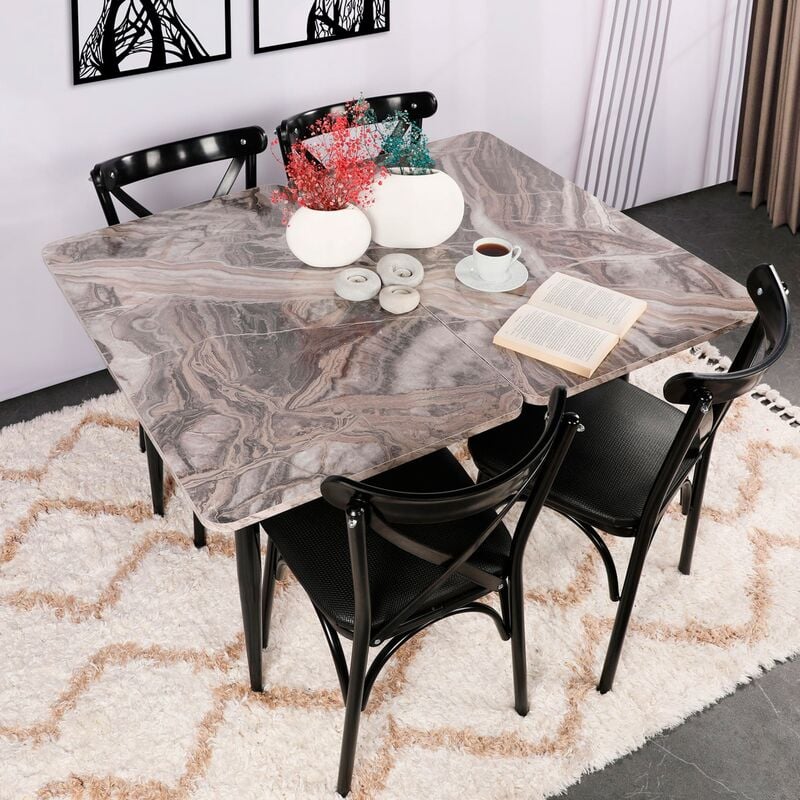 Table de Salle à Manger Amazonas carrée avec pieds en Métal en couleur Noir - Noir