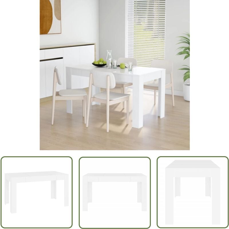 The Living Store Table à manger Blanc 140x74,5x76 cm Bois d'ingénierie - Table À Manger - Table Blanche - Table Design - Table Moderne - Table