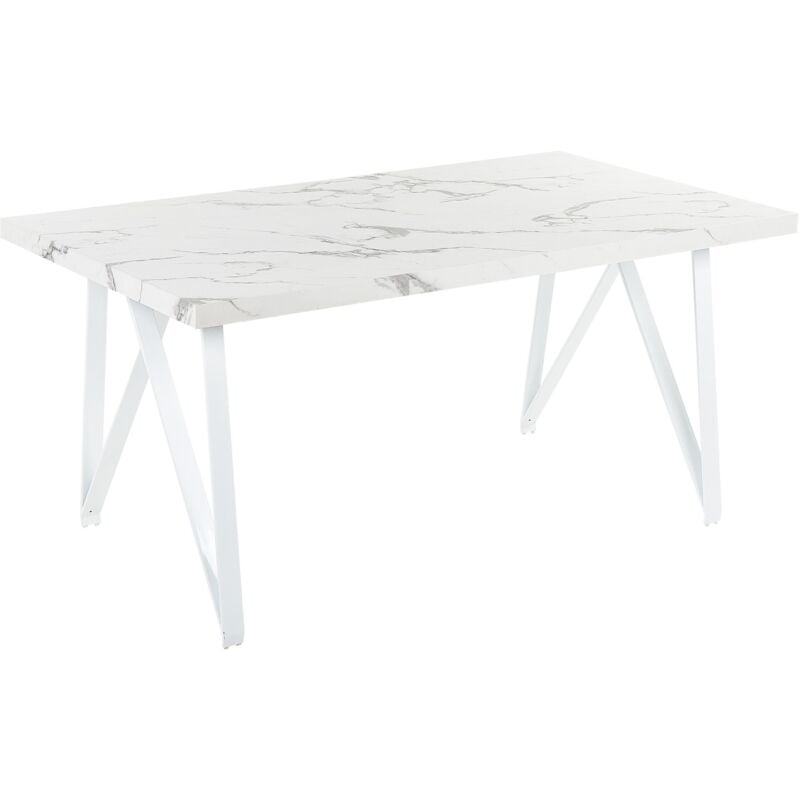 Beliani - Table de Salle à Manger Blanche Marbrée en mdf Métal 90 x 160 cm Robuste Grieger