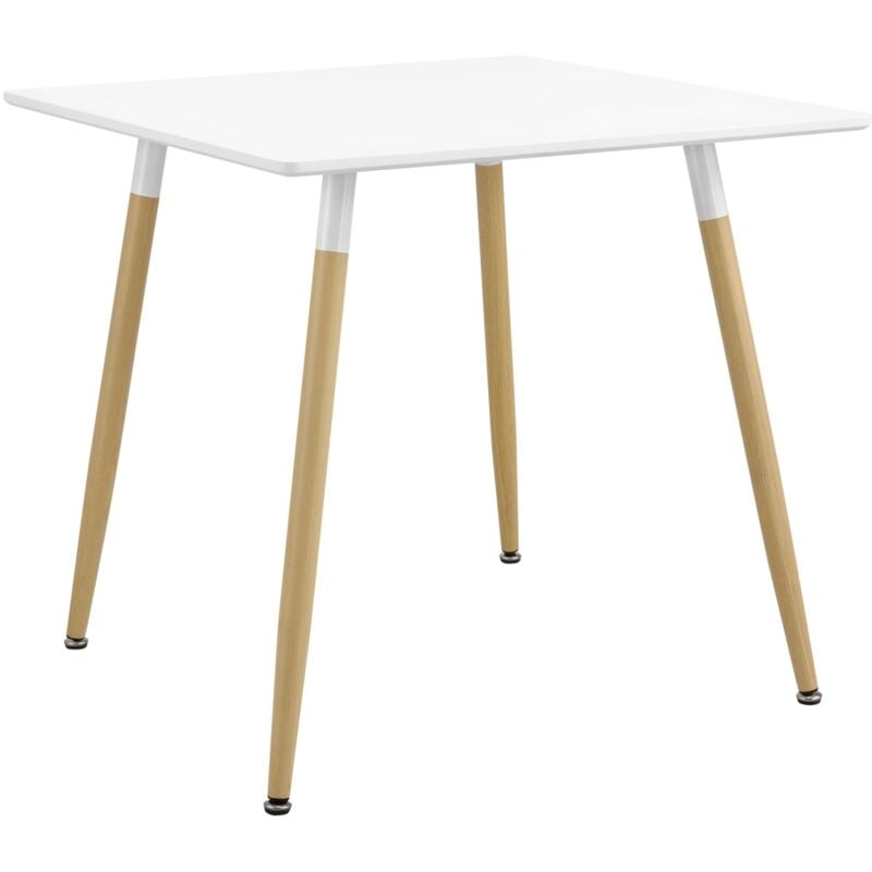 Table de salle à manger cuisine bureau carré MDF 80 x 80 cm blanc mat et hêtre