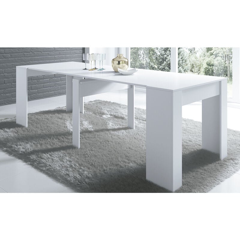 Pegane - Table de salle à manger extensible rectangulaire coloris blanc - longueur 90-237 x profondeur 90 x Hauteur 76,60 cm