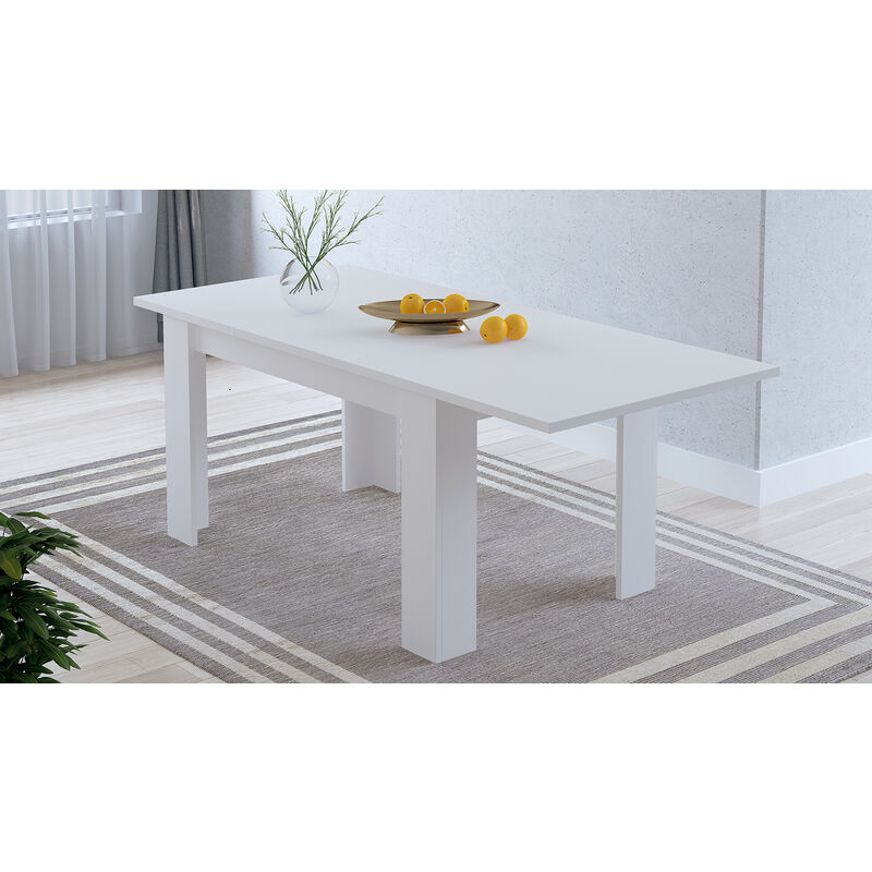 Pegane - Table de salle à manger extensible rectangulaire coloris blanc -longueur 138-198 x profondeur 88 x Hauteur 76 cm