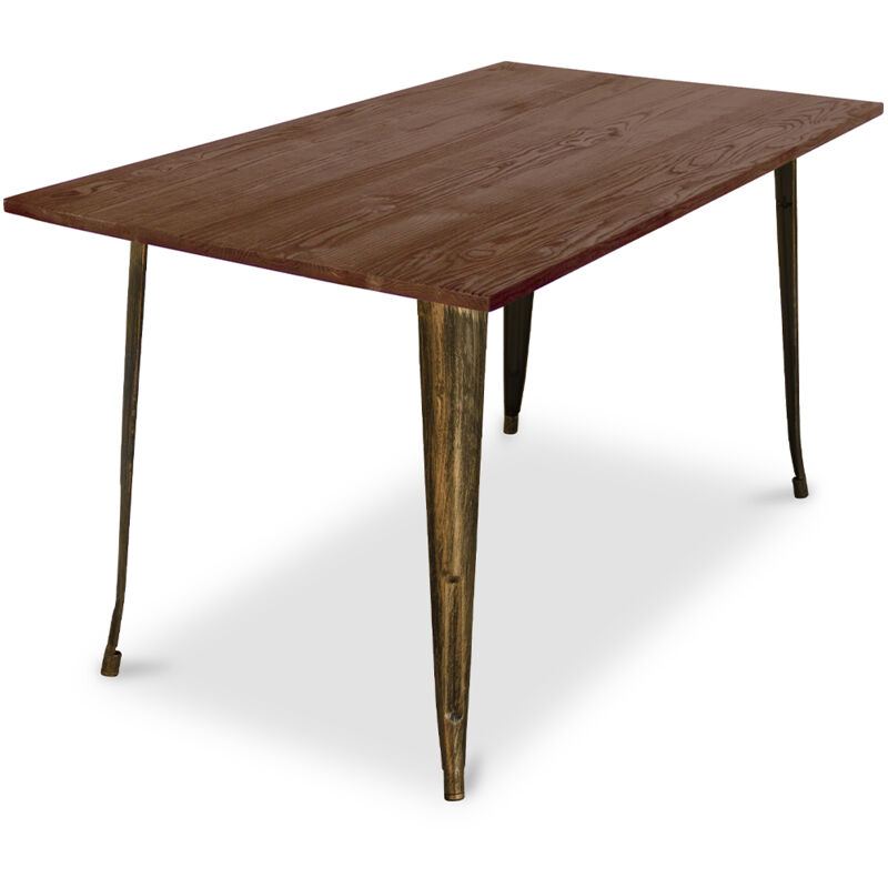 Privatefloor – Table à manger rectangulaire – Style industriel – Bois massif et fer peint – 140x80x74 cm – Accueille jusqu'à 6 personnes