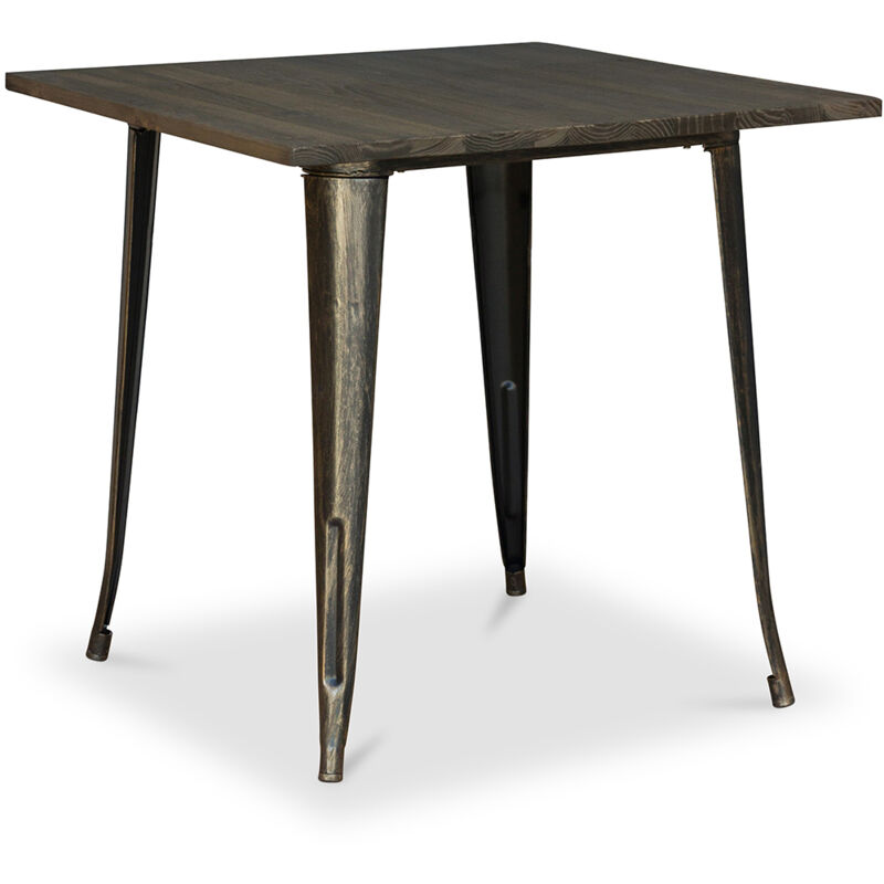 Privatefloor - Table à manger carrée - Design industriel - Bois et métal - Stylix Bronze métallisé