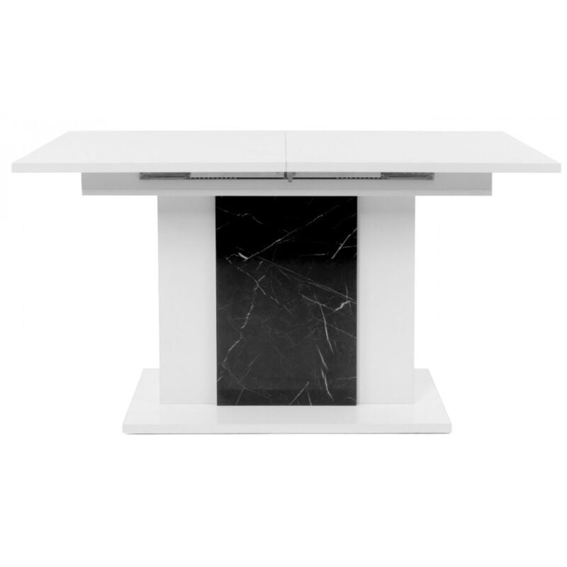 Table de salon extensible 180x80 cm blanc brillant et marbre noir - Chic