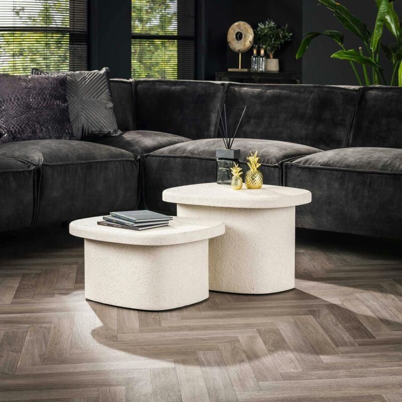 Pier Import - Table de salon blanche en marbre composite (lot de 2) taj