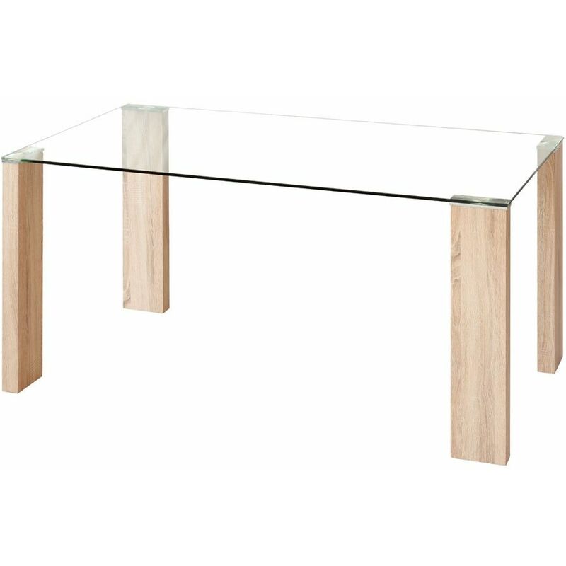 Table de salon en verre trempé transparent Valencia 140 cm (largeur) x 76 cm (hauteur) x 90 cm (profondeur)