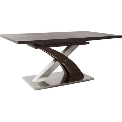 Table de salon extensible épurée et bicolore - Marron foncé avec touches argentées