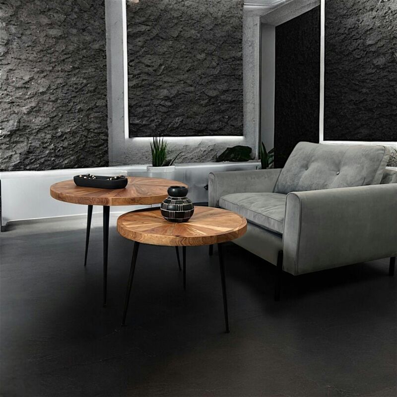 Table de salon gigogne acacia motif rosace (lot de 2)