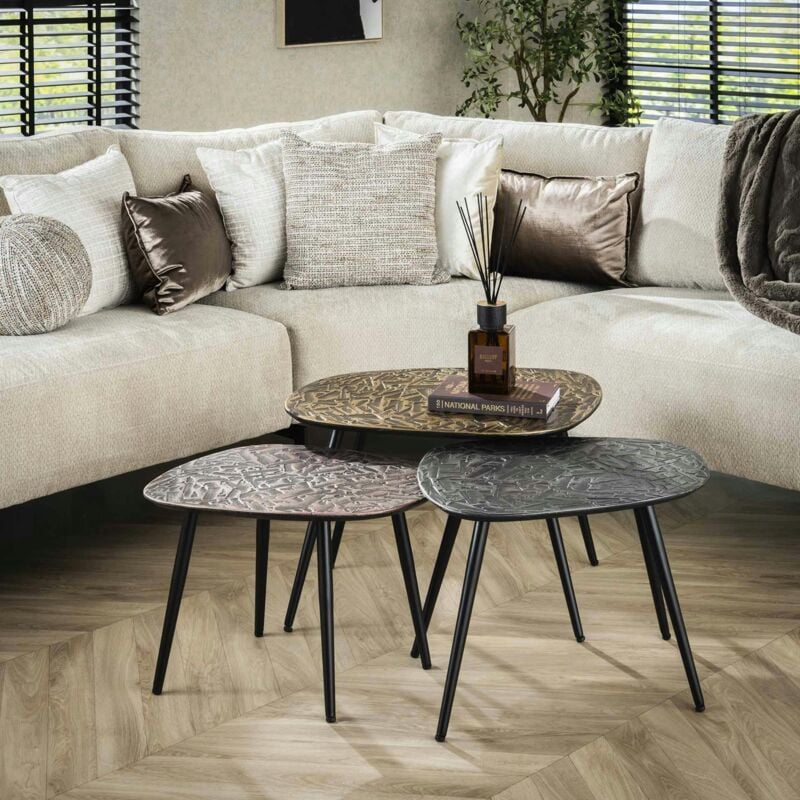 Pier Import - Table de salon gigogne finition argent, cuivre et or (lot de 3) ralf