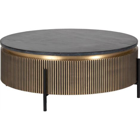 Table de salon Ironville 90Ø - Or sur piètement noir