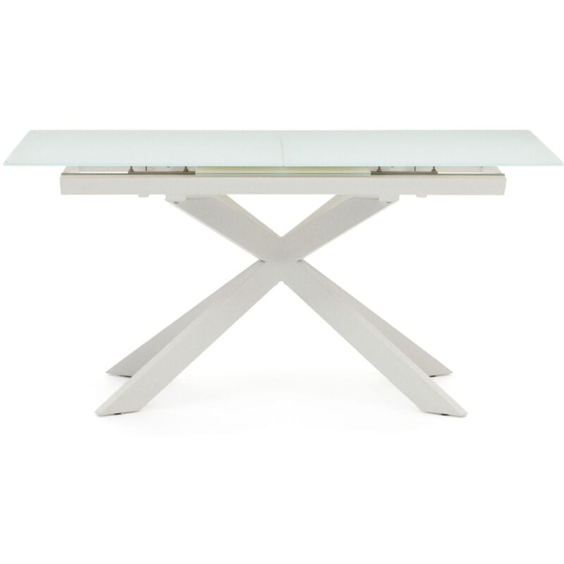 Table extensible Atminda verre trempé et pieds en acier finition blanche 160 (210) x 90 cm - Kave Home