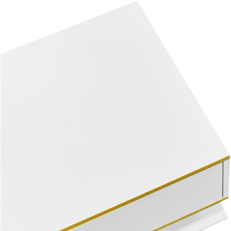 Table de salon moderne avec éclairage LED. Longueur : 100 cm. Détail doré sur la surface. Contient 3 tiroirs. Il est nécessaire d’avoir un adaptateur ou une batterie pour l’alimentation de l’appareil.