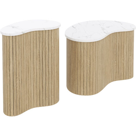 Table de salon moderne et minimaliste, en marbre et en bois. Table à côté, dans un style scandinave. Table polyvalente pour la salle à manger.