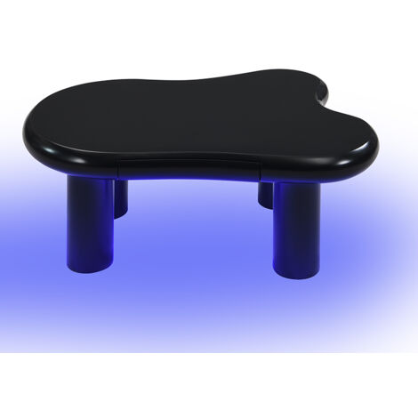 Table de salon noire en forme de nuage, fabriquée en MDF. Equipée d’un éclairage LED à 16 couleurs. Il s’agit d’une table moderne pour le salon, dotée d’un espace de rangement intégré.