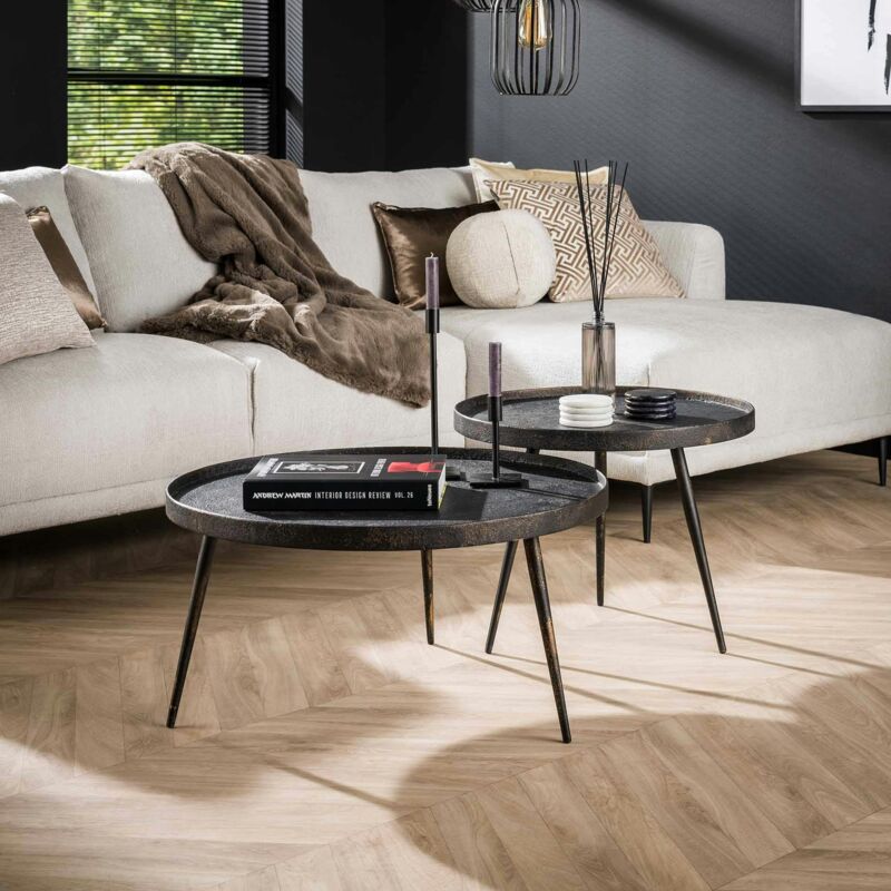 Pier Import - Table de salon ronde effet métal vieilli (2 pièces) ralf