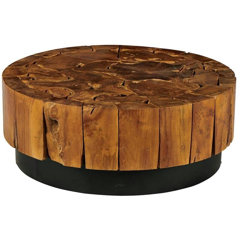 Table de salon ronde teck recyclé D80 cm arizona