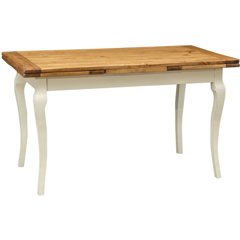 Biscottini - table de style country en bois massif tilleul chassis blanche vieillie sur <strong>surface</strong> finition naturelle