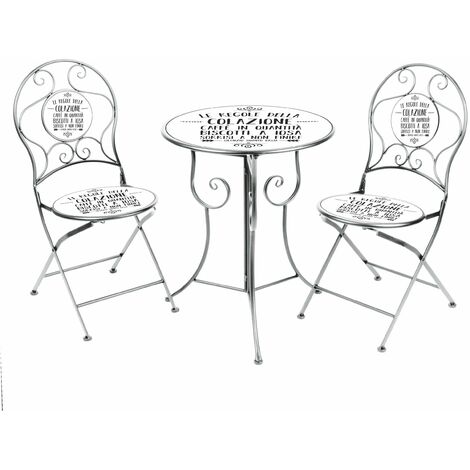 Table de table et de chaises d'extérieur en fer avec des chaises pliantes pause café  White
