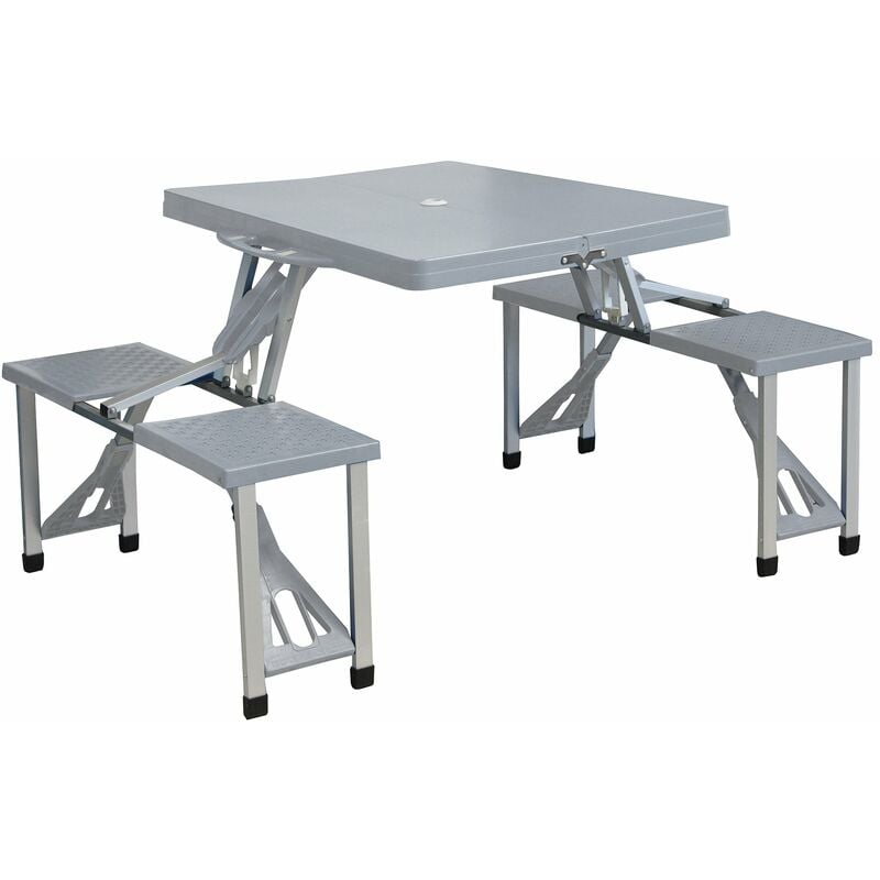 Defibrico - Table de table pliante avec 4 tabourets en aluminium et en plastique