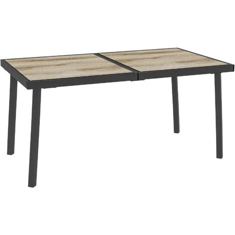 Table de terrasse 145x85cm Table à manger de jardin pour 6 personnes avec un cadre en acier gris
