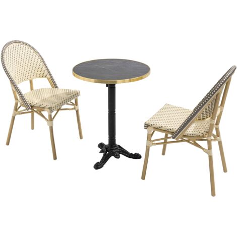 Table de terrasse 60cm inclinable marbre noir et 2 chaises gris