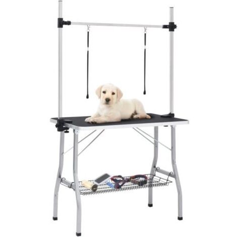 Table de toilettage pliable, adaptée à la coupe des poils des animaux et à un usage professionnel à domicile. Pour chats et chiens. Réglable en hauteur. Noir. 90 x 60 x 76 cm (L x l x H)