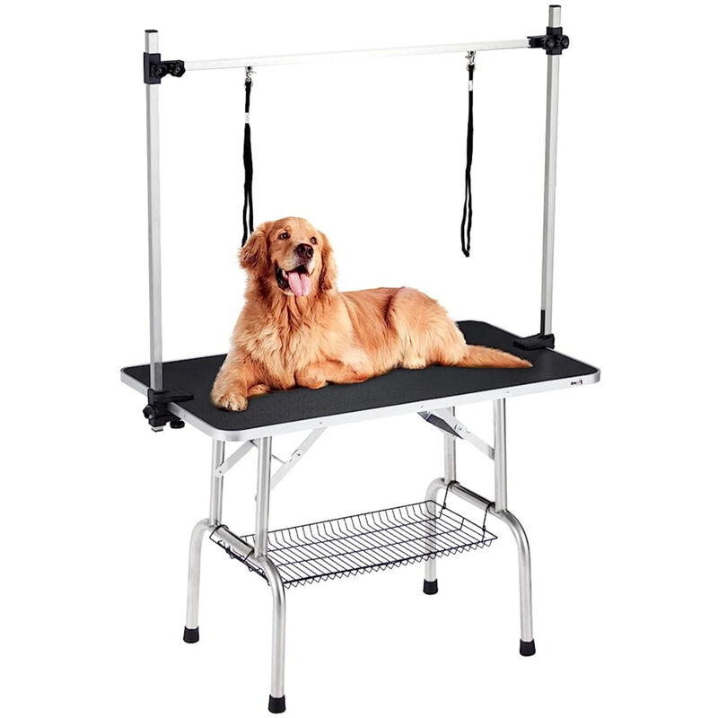 Maxxpet - Table de Toilettage pour Chien - Toilettage du Chien Pliante et avec Bras Réglables - Table de Soin Antidérapante - Facile à Monter