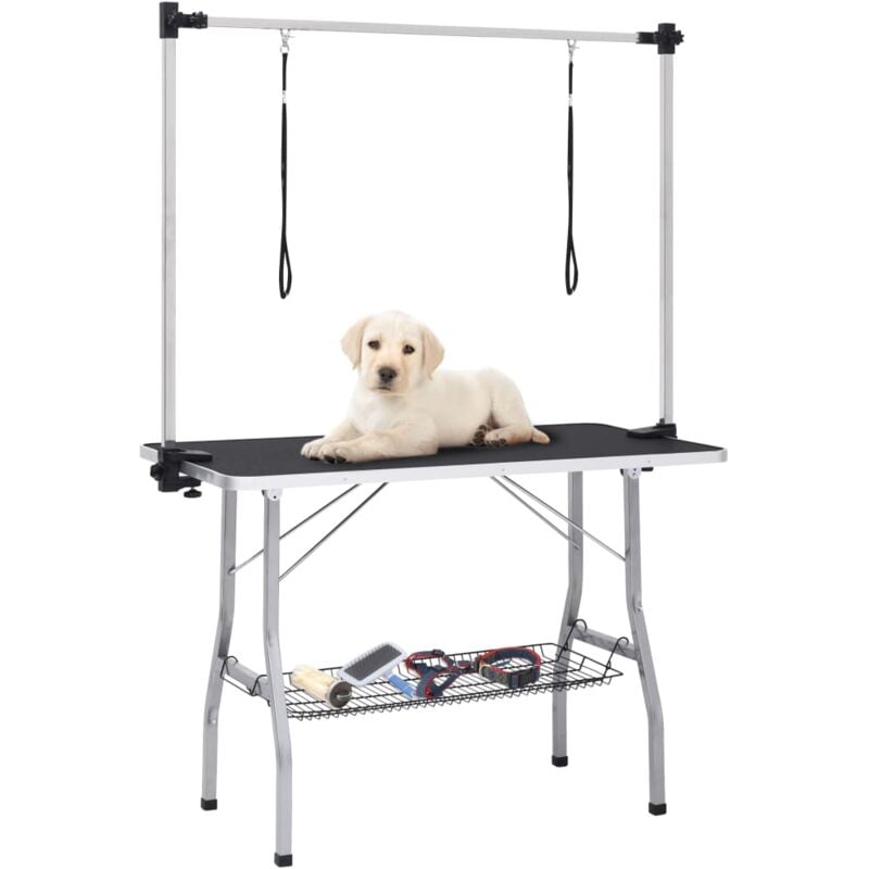 Table de toilettage réglable de chiens avec 2 boucles et panier Vidaxl