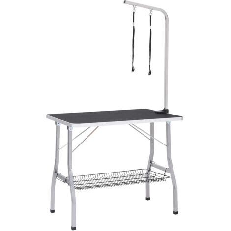 Table de toilettage réglable de chiens avec 2 boucles et panier CFW980714