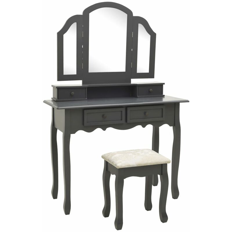 Bonnevie - Table de toilette, Ensemble de coiffeuse avec tabouret Gris 100x40x146cm Paulownia RDS7082