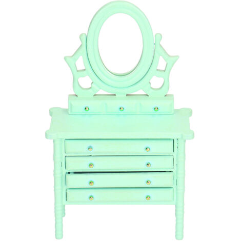 Table de Toilette Miniature 1:12 en Bois avec Miroir Vert - Meuble de Poupée Haute Fidélité