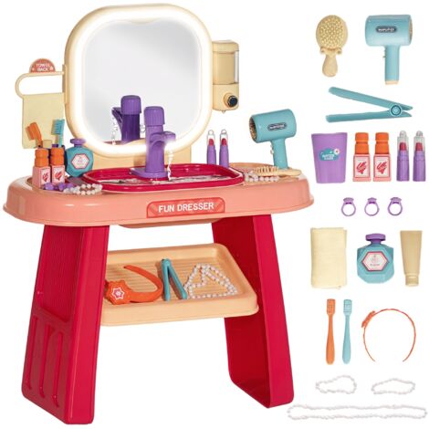 Table de toilette pour fille 3-6 ans avec miroir acrylique et robinet 55x29x71 cm rose