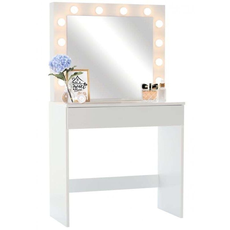 Table de toilette - table de maquillage - avec miroir - 80x76x140,5 cm - blanc