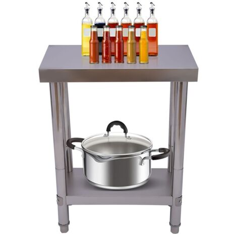 Table de travail à 2 étages pour la gastronomie Table de cuisine en acier inoxydable Table de préparation